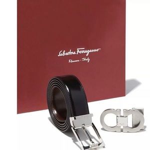 Salvatore Ferragamo Men Reversible Belt (Black and Brown). 2 Buckles. NEW.